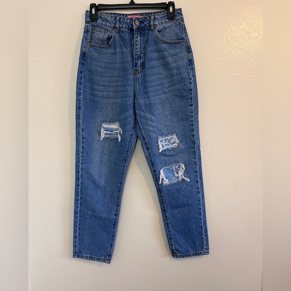 Crystal Rock distressed high rise Mom jeans
